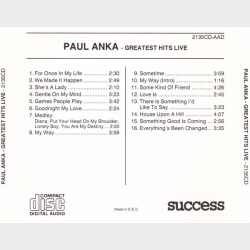 Paul Anka - Greatest Hits Live (1989) (Success 2135CD)
